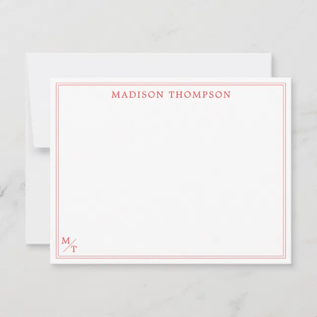 Classic Simple Red Monogram Border Note Card | Zazzle