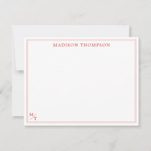 Classic Simple Red Monogram Border Note Card