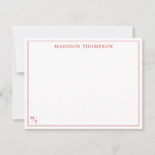Classic Simple Red Monogram Border Note Card