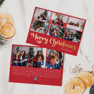 Classic Simple Red Nine-Photo Merry Christmas Gold Foil Holiday Card