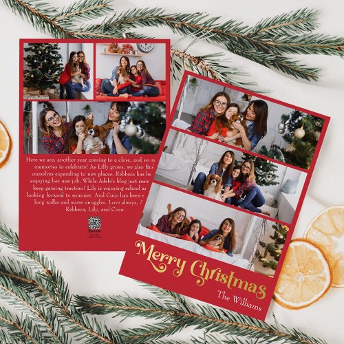 Classic Simple Red Six_Photo Merry Christmas Gold Foil Holiday Card