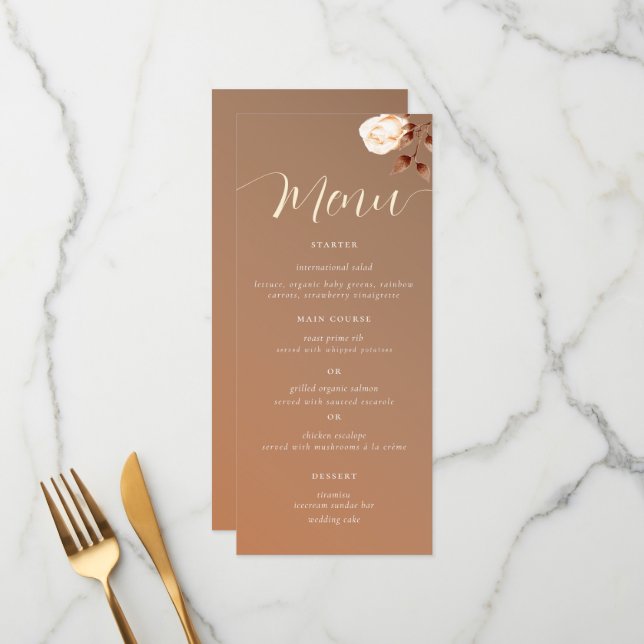 Classic Simple Rose Eucalyptus Terracotta Wedding Menu (Front/Back In Situ)