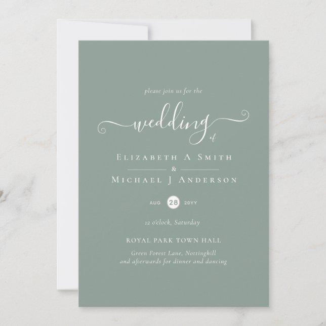 Classic Simple SAGE GREEN Wedding  (Front)