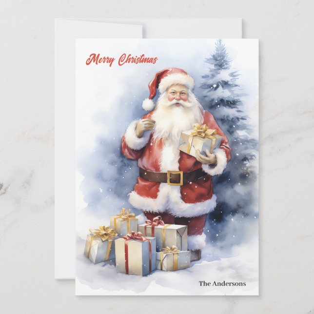 Classic simple Santa Claus with Christmas presents Holiday Card (Front)