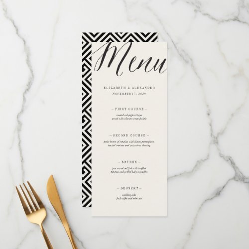 Classic Simple Script Geometric Greek Key Wedding Menu