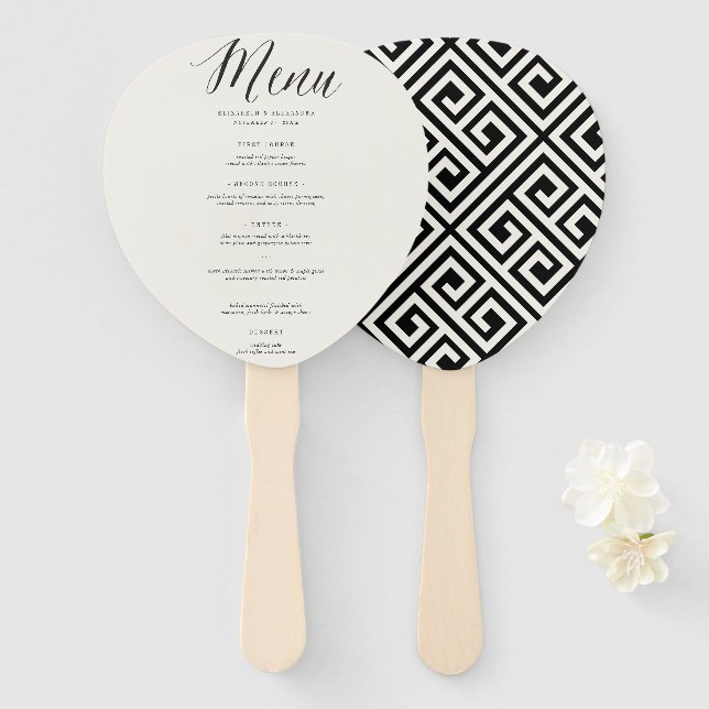 Classic Simple Script Geometric Wedding Menu Fan (Front and Back)