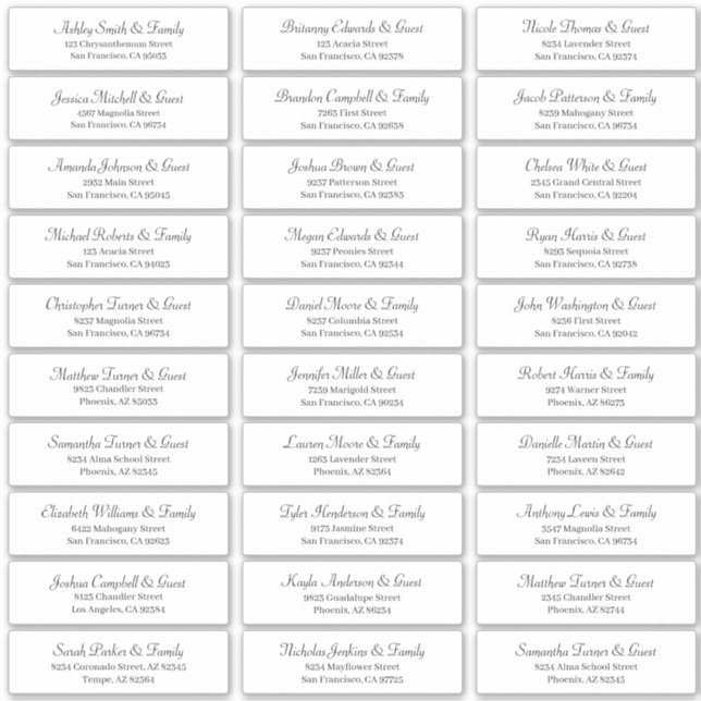 Classic Simple Script Wedding Guest Names Address Sticker (Front)