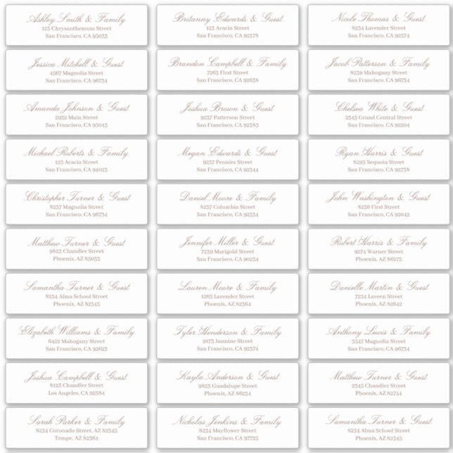 Classic Simple Script Wedding Guest Names Address Sticker (Front)