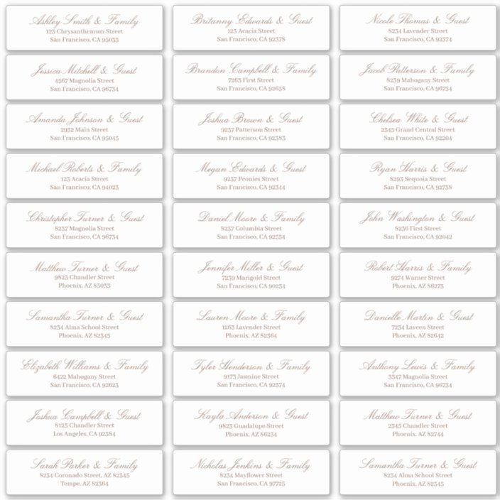 Classic Simple Script Wedding Guest Names Address Sticker | Zazzle.com