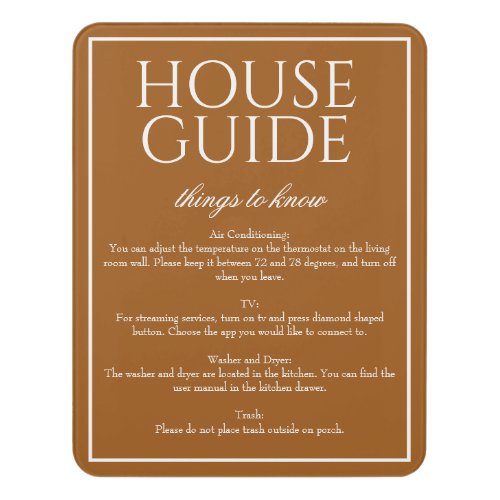 Classic Simple Sienna House Guide Guest Sign