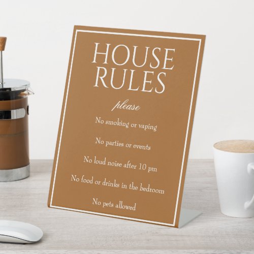 Classic Simple Sienna House Rules Table Sign