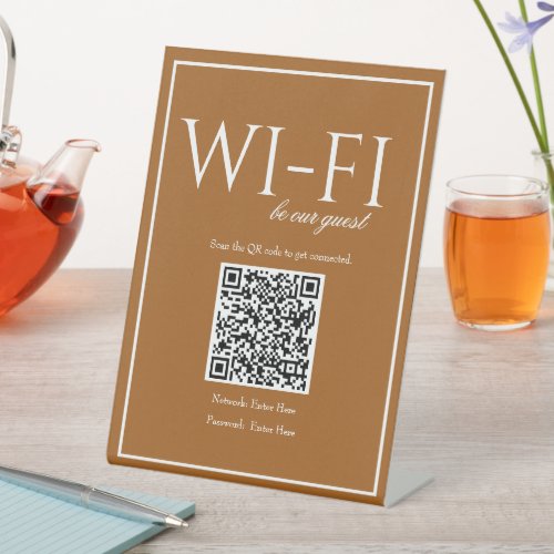 Classic Simple Sienna Wi_Fi QR Code Table Sign