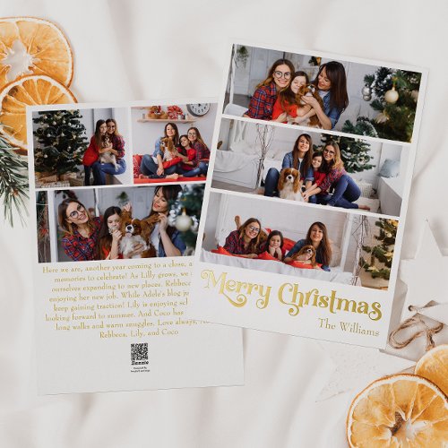Classic Simple Six_Photo Merry Christmas Gold Foil Holiday Card