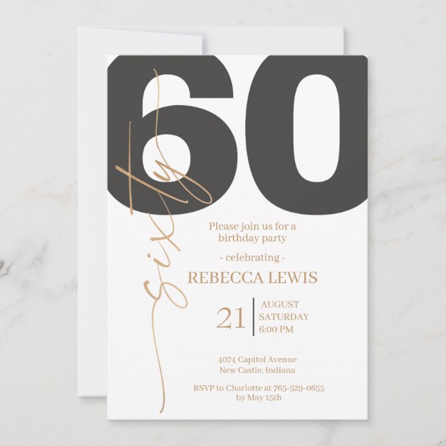 Classic Simple Sixty Modern Adult Birthday Invitation (Front)