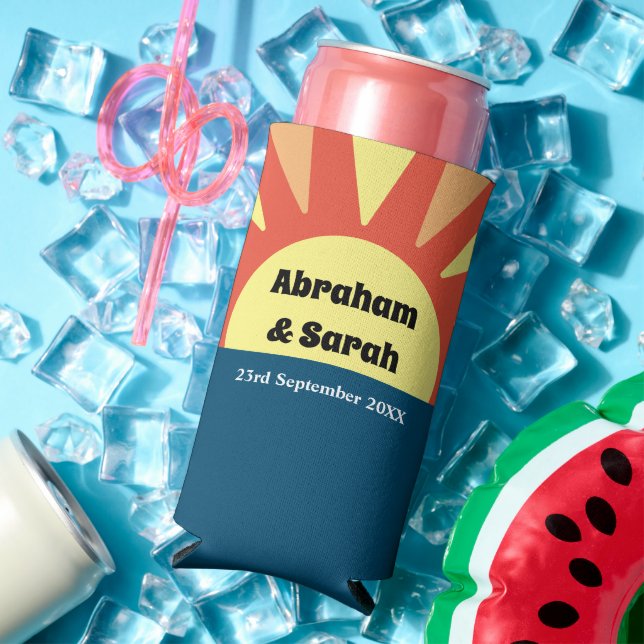 Classic Simple Sunrise Wedding Favors Seltzer Can Cooler (In Situ Summer)