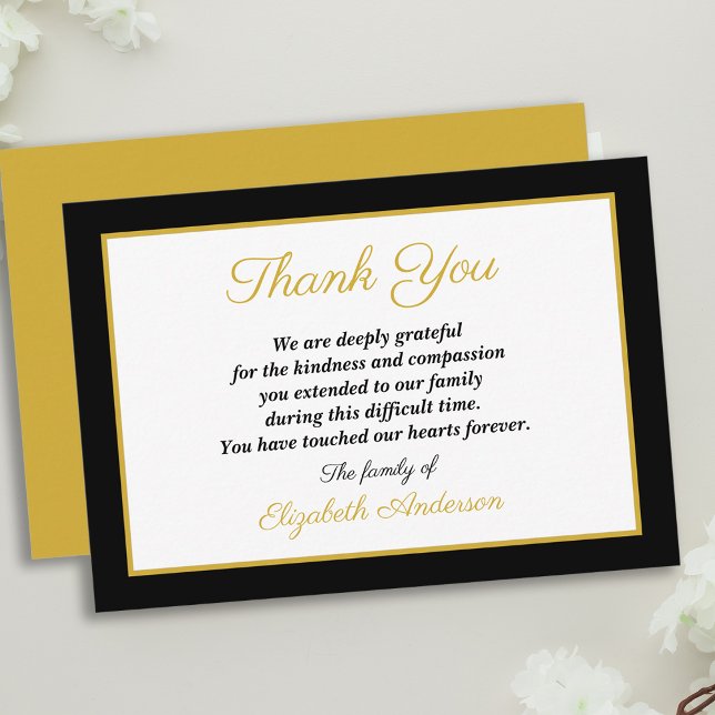 Classic Simple Sympathy Thank You Black and Gold Card (Creator Uploaded)