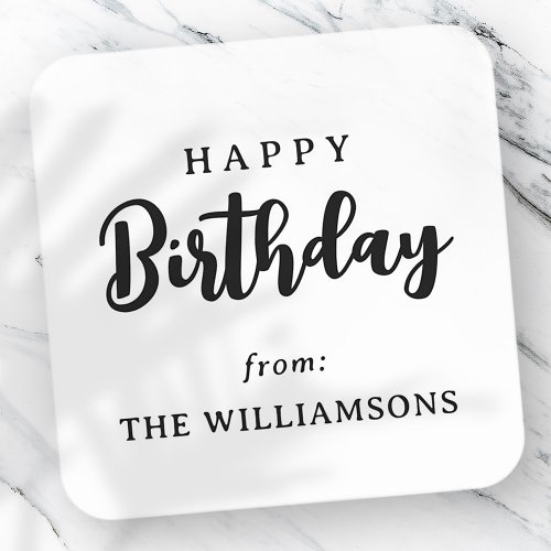 Classic Simple Typography Happy Birthday Greeting Square Sticker