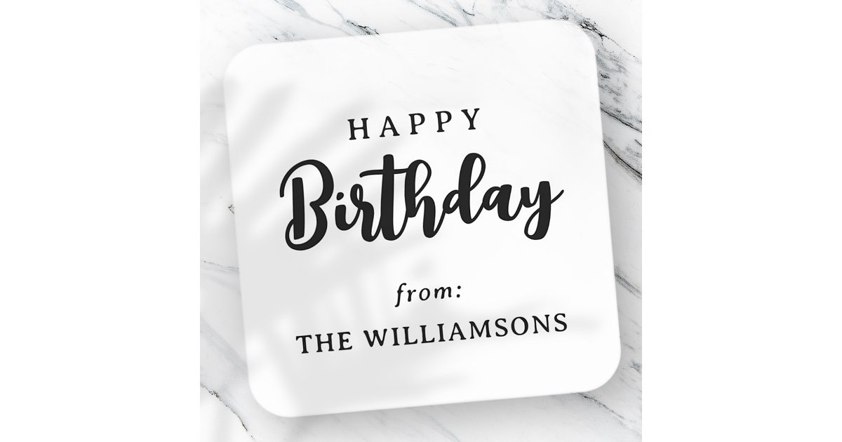 Classic Simple Typography Happy Birthday Greeting Square Sticker | Zazzle