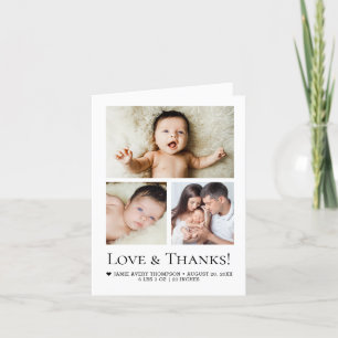 Classic Simple Typography Love & Thanks baby photo Thank You Card