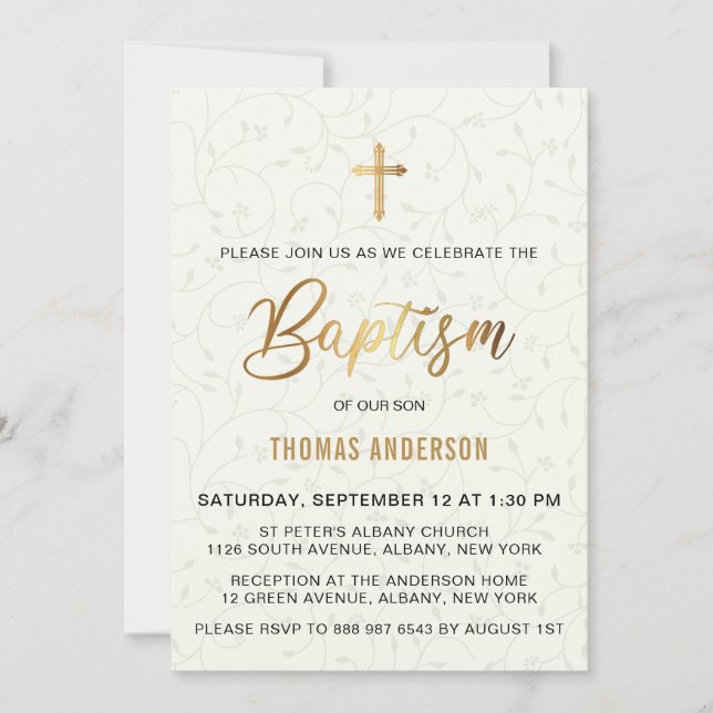 Classic Simple Vintage Gold Baptism Invitation (Front)