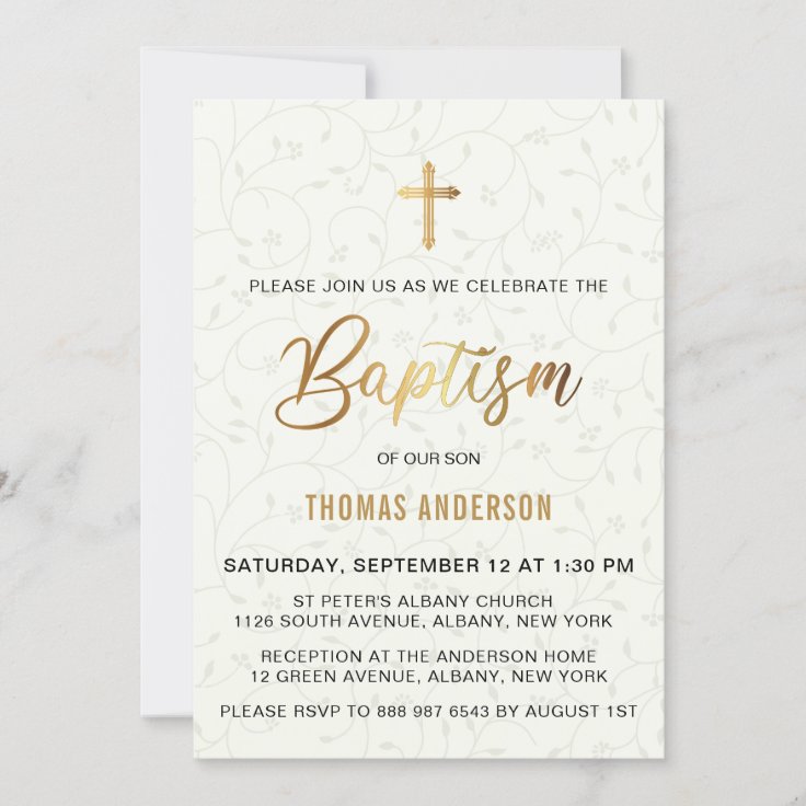 Classic Simple Vintage Gold Baptism Invitation | Zazzle