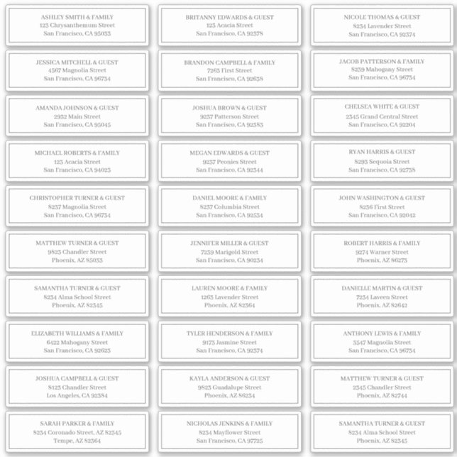 Classic Simple Wedding Guest Names Address Sticker (Front)