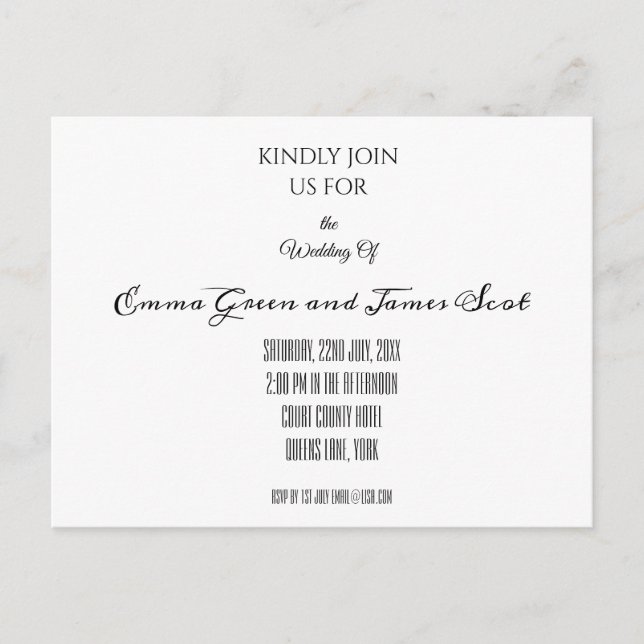 Classic Simple Wedding Invitation Postcard (Front)