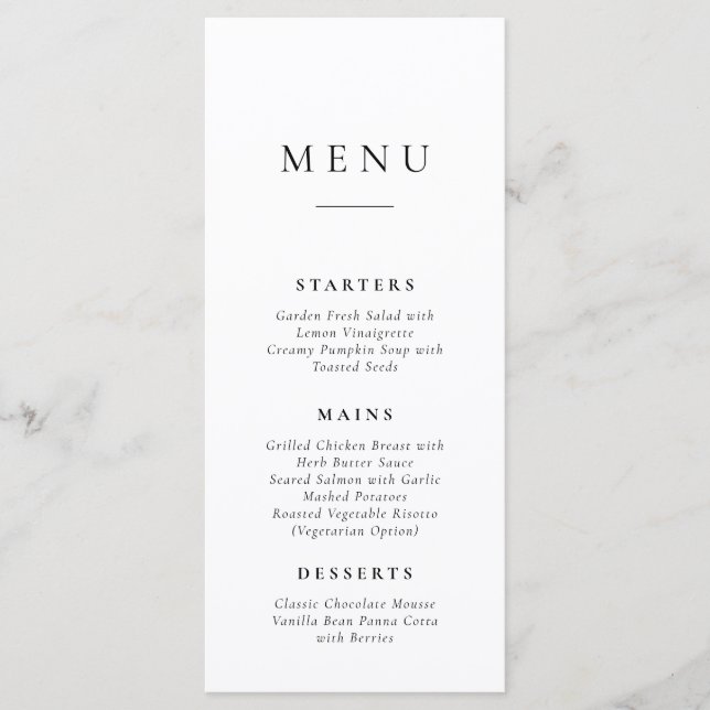 Classic Simple Wedding Menu Card (Front)