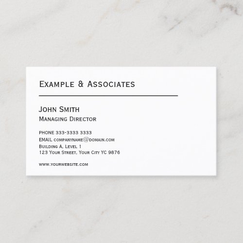 Classic simple White Business Card with your logo 