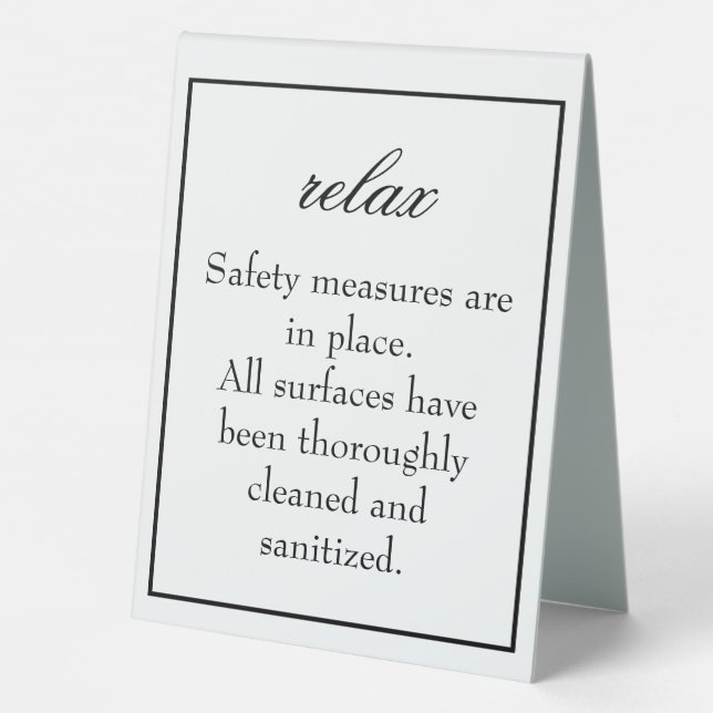 Classic Simple White Clean Sanitize Tent Sign (Back)