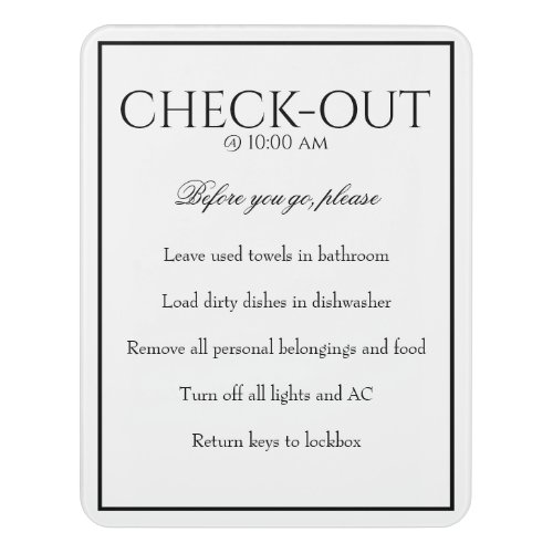 Classic Simple White Guest Check Out Sign