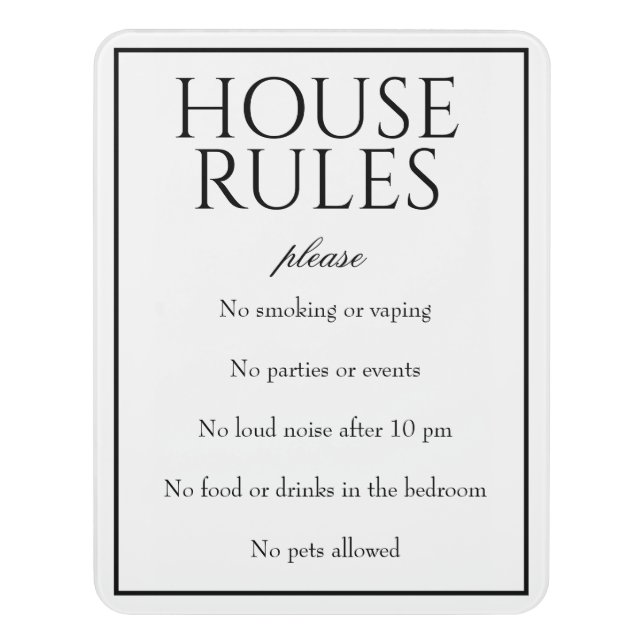 Classic Simple White House Rules Guest Sign (Contemporary Vert)