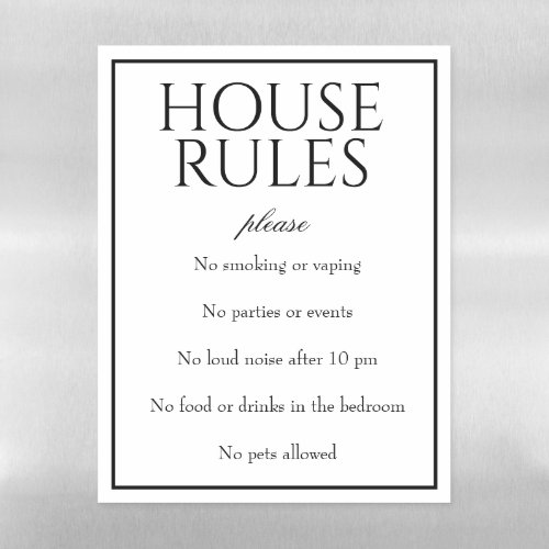 Classic Simple White House Rules Magnet Sheet