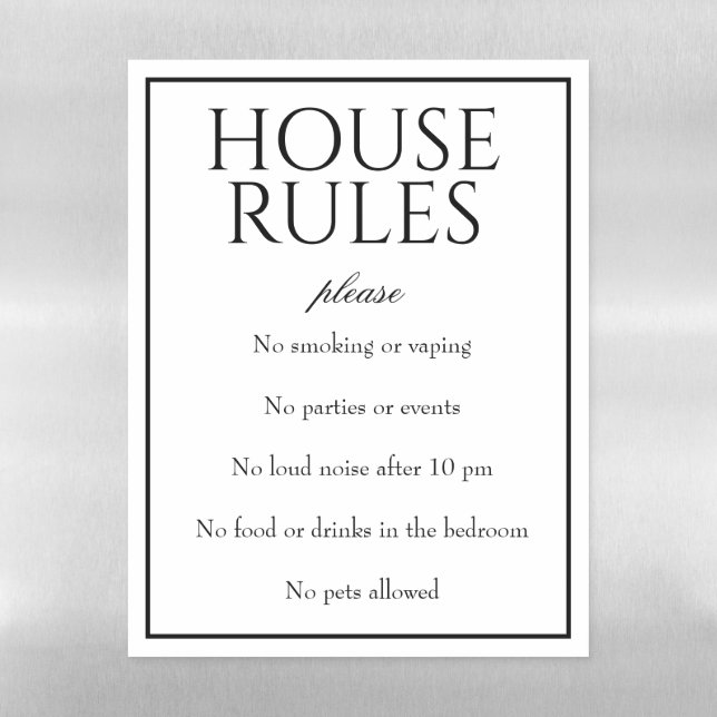 Classic Simple White House Rules Magnet Sheet (Vertical)