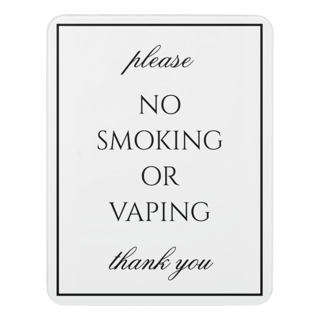 Classic Simple White No Smoking Sign (Contemporary Vert)