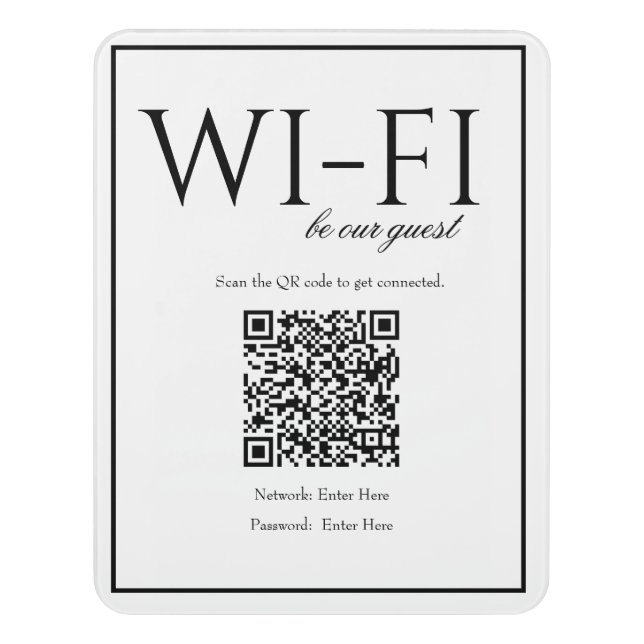 Classic Simple White Wi-Fi QR Code Guest Sign (Contemporary Vert)
