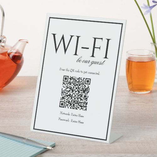 Classic Simple White Wi_Fi QR Code Table Sign