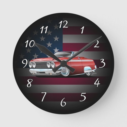 Classic Sixties American Convertible Cartoon Round Clock