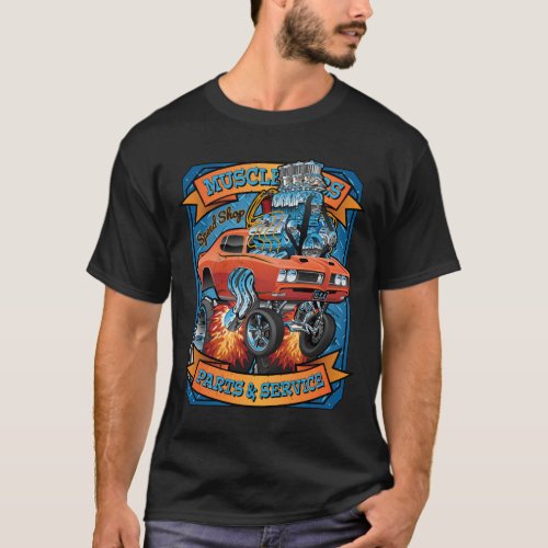 Classic Sixties Muscle Car Parts  Service Cartoon T_Shirt