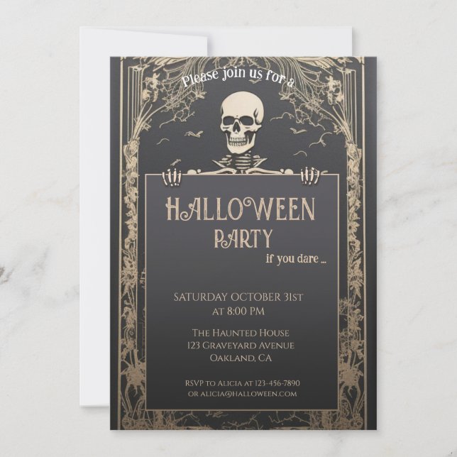 Classic Skeleton Halloween Invitation (Front)