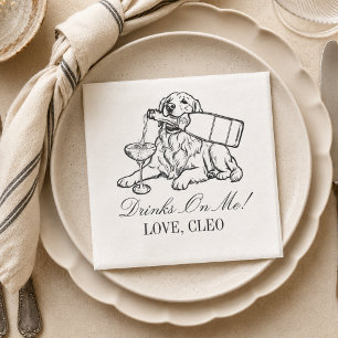 Classic Sketch Golden Retriever Champagne Wedding Napkins
