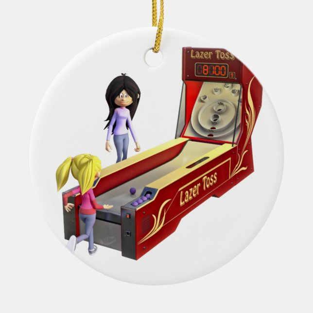 Classic Ski Ball Game with Girls Playing Ceramic Ornament (Front)