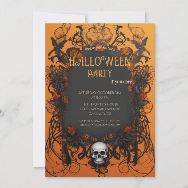 Classic Skull Gothic Halloween Invitation (Front)