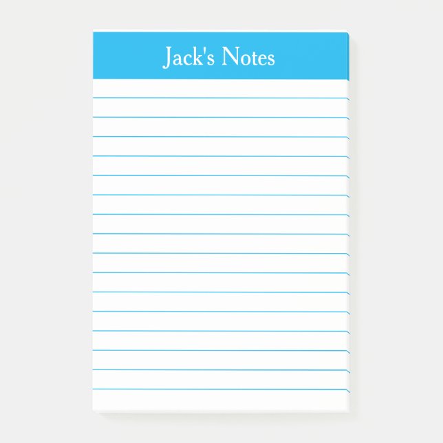 Classic Sky Blue Lined Personalized Post-it Notes (Front)