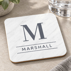 Classic Slate Gray Serif Monogram Name Beverage Coaster