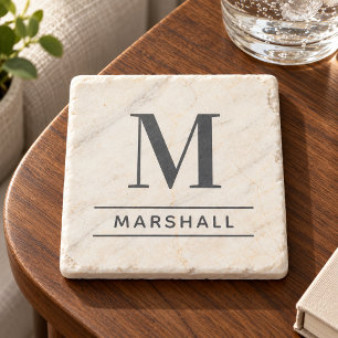 Classic Slate Gray Serif Monogram Name Stone Coaster