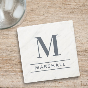 Classic Slate Gray Serif Monogram Name Stone Coaster