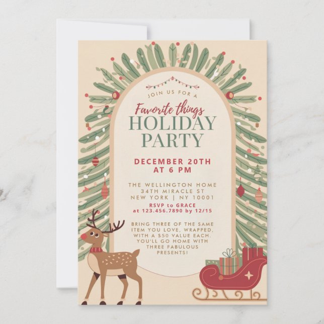 Classic Sled Reindeer Favorite Things Party Invitation (Front)