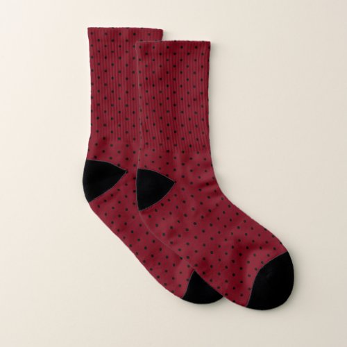 Classic Small Black Polka Dots on Burgundy Socks