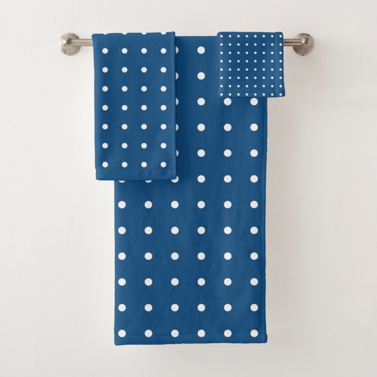 Classic Small White Polka Dots on Blue Bath Towel Set | Zazzle